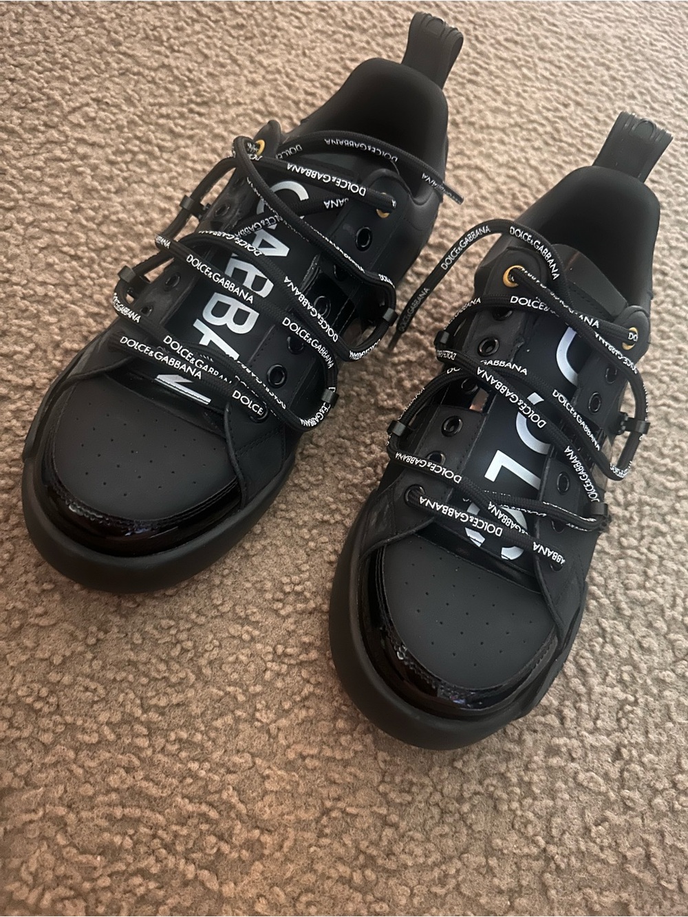 Dolce & Gabbana Black Logo Strap Sneakers with White Accents